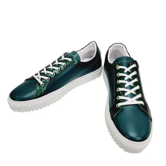 New Tiannia Barnes Men’s Billy Leather Low-Top Ebony Olive Sneaker Shoes Size 12